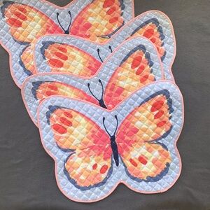 Vintage handmade quilted placemats, butterfly shaped, reversible